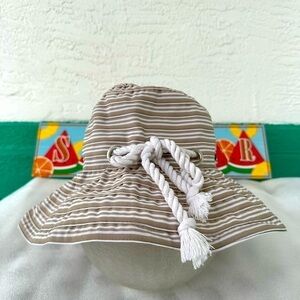 Panama Jack Tan White Stripe Floppy Beach Sun Hat Adjustable